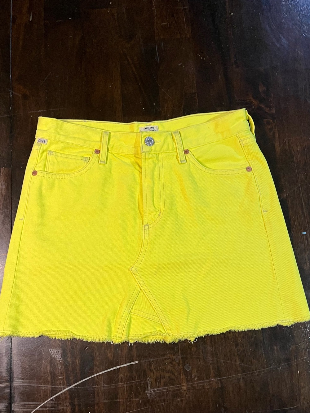 Citizens of Humanity Cutoff Denim Jean Skirt, Blaze Yellow, Sz 25